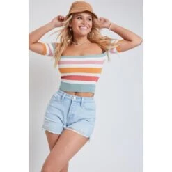 YMI Juniors' Mom Fit Shorts W/ Frayed Hem And Side Slit -Nicestyle Shop 2080245 431 alt2