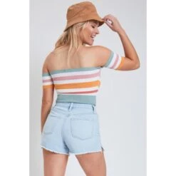 YMI Juniors' Mom Fit Shorts W/ Frayed Hem And Side Slit -Nicestyle Shop 2080245 431 alt3