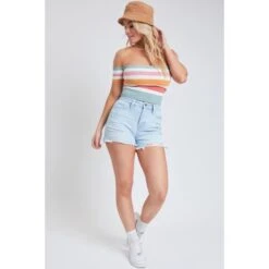 YMI Juniors' Mom Fit Shorts W/ Frayed Hem And Side Slit -Nicestyle Shop 2080245 431 alt4