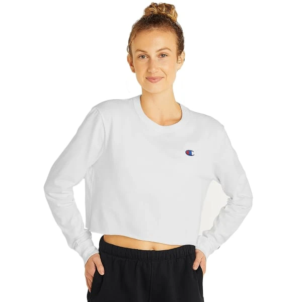 CHAMPION Juniors' Boyfriend Cropped Long-Sleeve Tee 1 CHAMPION Juniors' Boyfriend Cropped Long-Sleeve Tee
